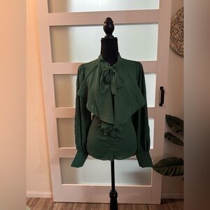 SHEIN Dark Green Ruffled Blouse